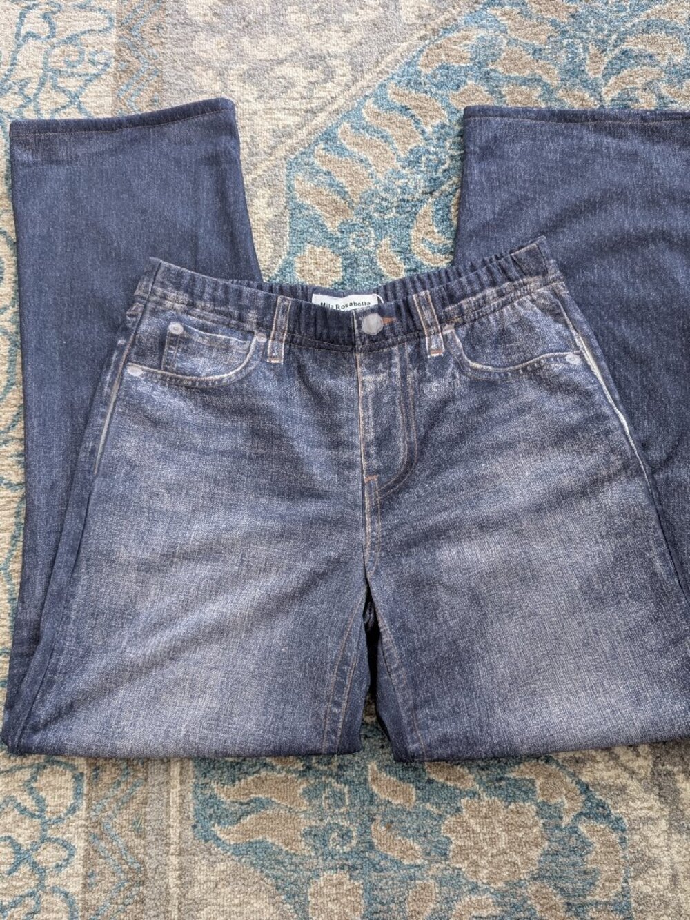 Mila Rosabella Dark Blue Wide Leg Knit Denim-Effect Pants Large Sweatpant Jeans - Picture 7 of 14